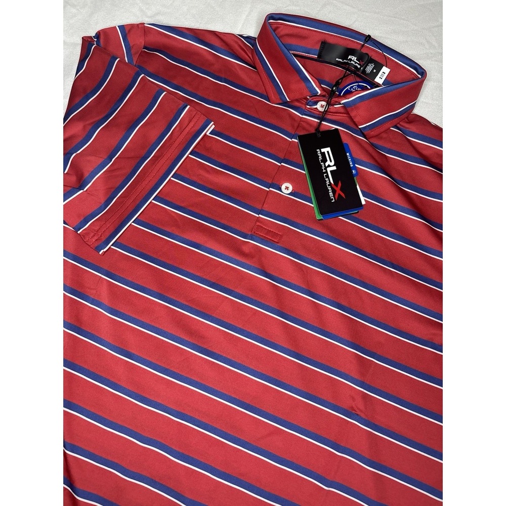 Ralph Lauren RLX Polo Shirt Men's Medium Red & Blue Stripe Wicking $98.50 NWT